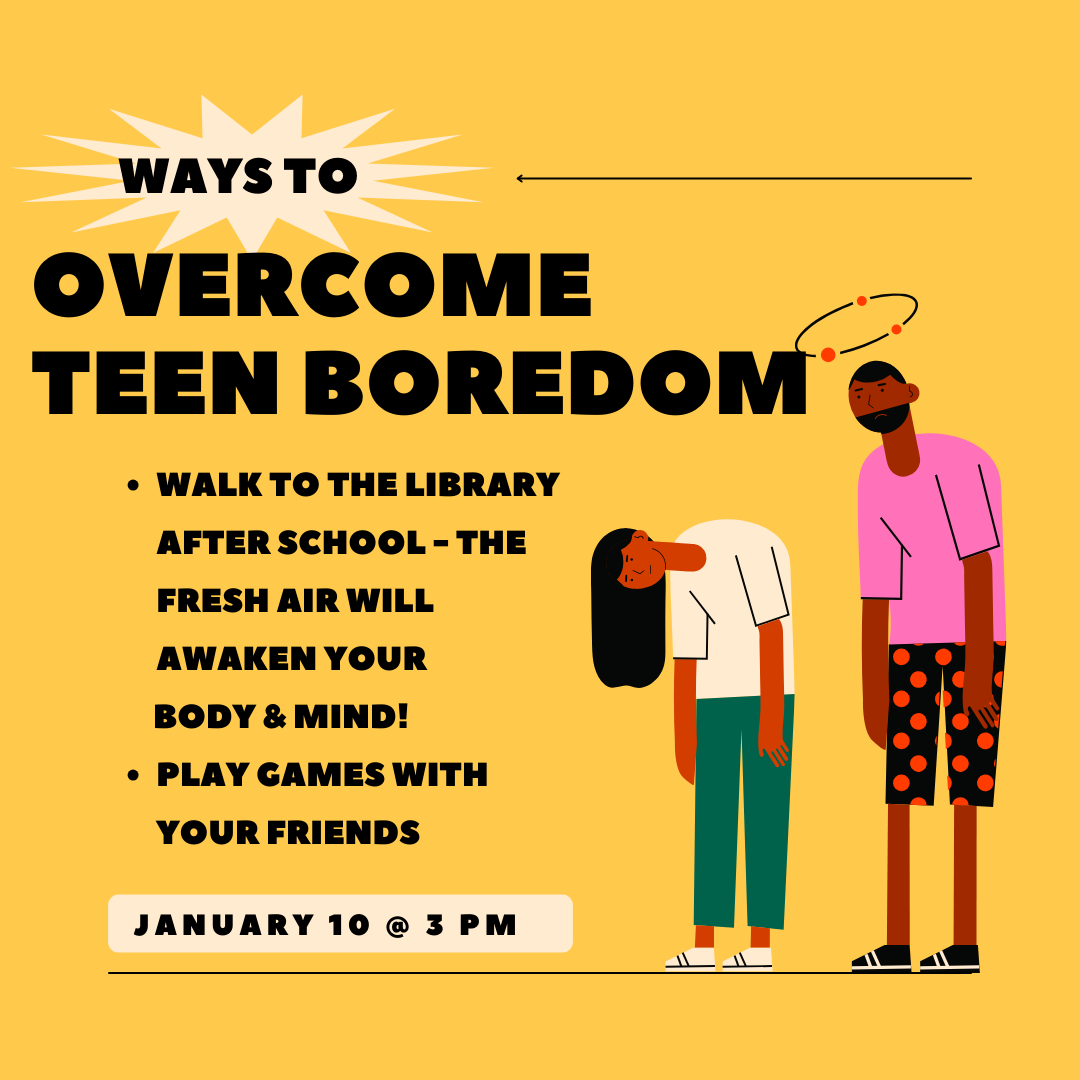 Two teens looking bored with a list of ways to overcome it. 