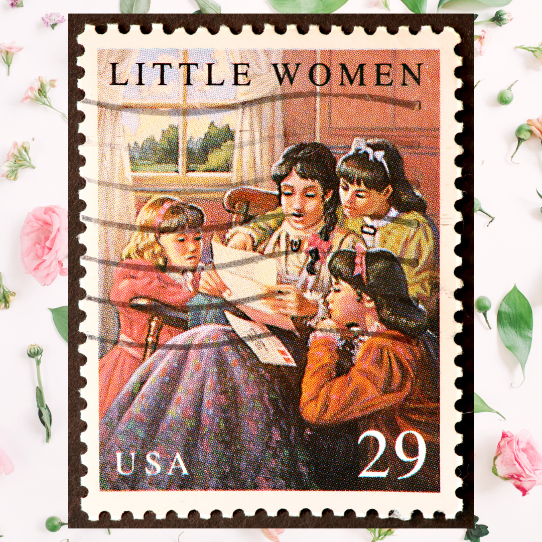 Stamp feature an illustration from Louisa May Alcott's Little Women