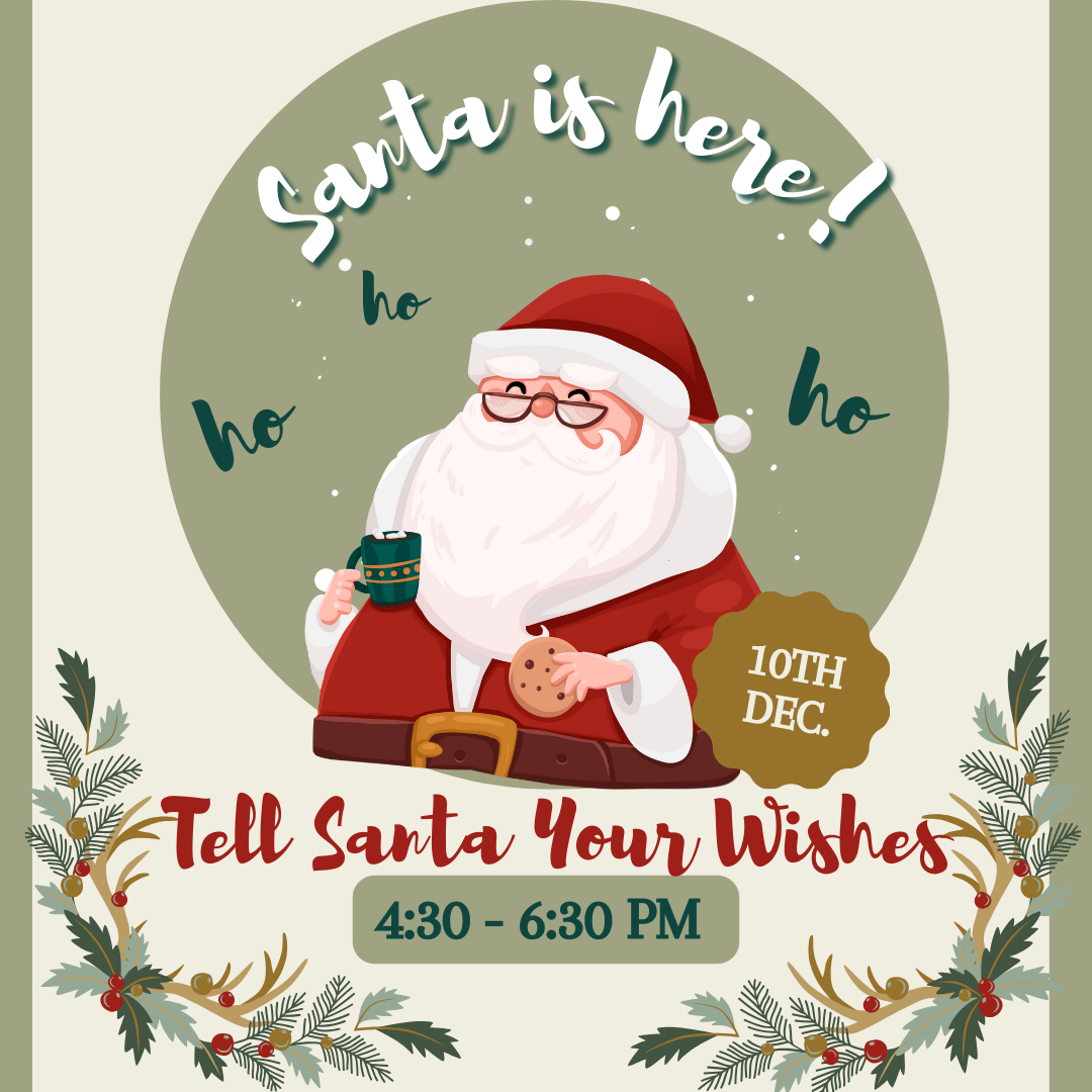 Light Green Background with a Jolly Santa Figure. Holly at the bottom